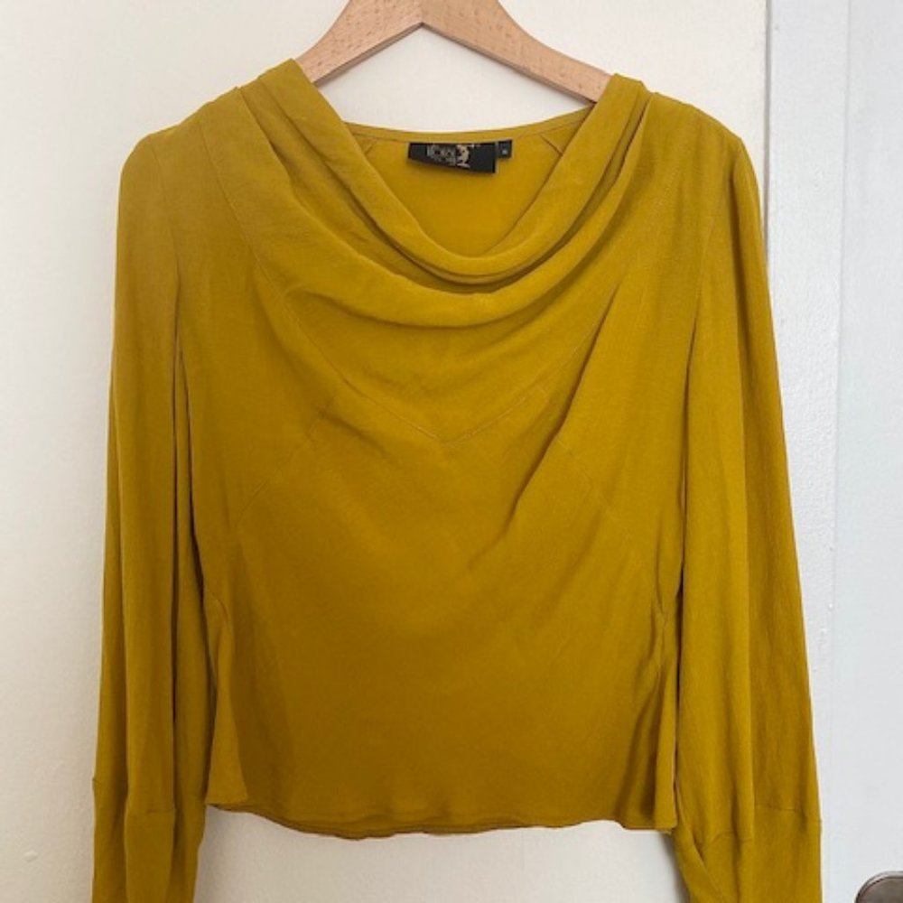 Mustard Cowl Neck Blouse 1930s Style